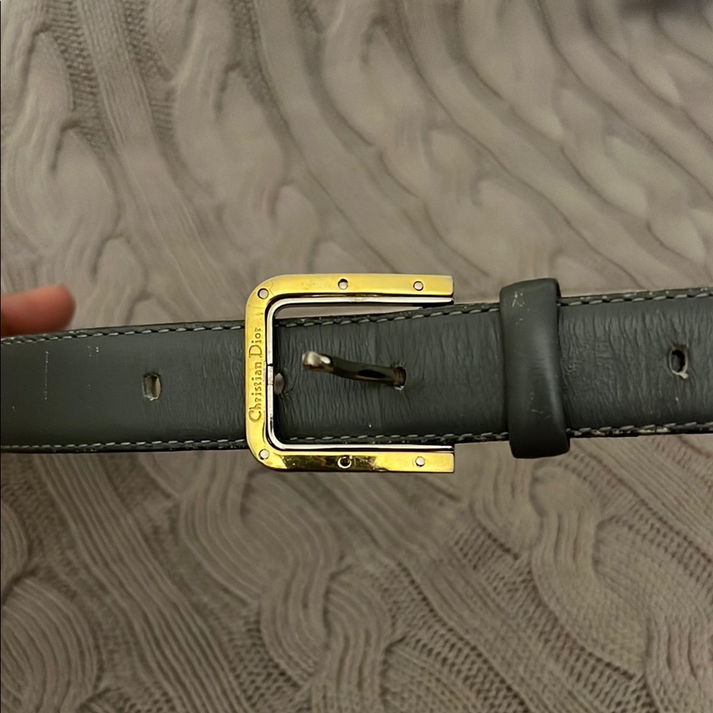 Dior Gray Leather Belt with Gold Buckle
